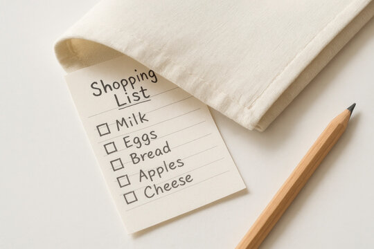 A shopping list hidden under a napkin.