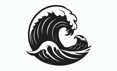 Ocean wave silhouette, sea splash icon, water surf shape, vector illustration of a sea waves 