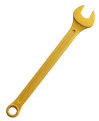 Yellow Open Ended Wrench Isolated on White Background for Mechanical and Construction Work Use in Industry and DIY Projects