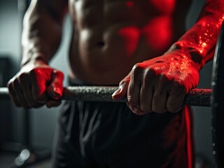 Close-Up of a Weightlifter's Hands Gripping Barbell in Gym Setting