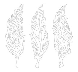 Coloring book set with ornate feathers