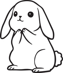 cute minimalist black and white line art of a bunny rabbit praying simple outlined drawing illustration vector printable on transparent background