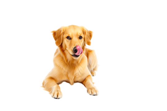 Adorable Golden Retriever Lying Down Enjoying a Tasty Treat