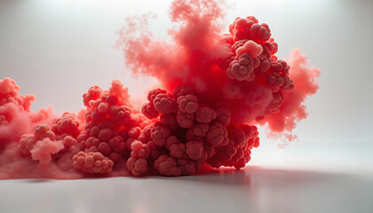 Abstract red smoke cloud formation on white background with soft texture and artistic flair