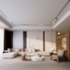 Elegant Contemporary Living Room with Warm Lighting and Luxurious Furniture Design, Blurred 3d Rendering