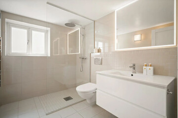 Modern bathroom interior in minimal scandinavian style