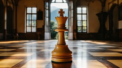 Vintage chess queen, sunlit room