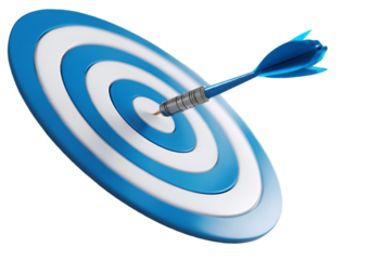 Blue Dart Hitting Bullseye on Target Board.