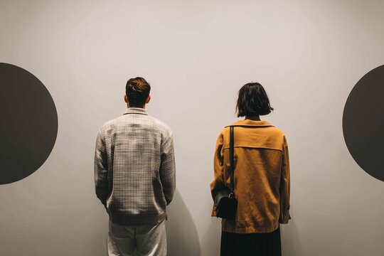 Artistic Contemplation: A couple stands before a minimalist artwork, contemplating the design, composition, and artistic vision within the museum walls.