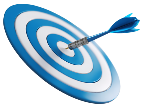 Blue Dart Hitting Bullseye on Target Board.