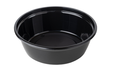 Black plastic bowl on transparent background for food storage