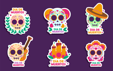 Dia de Muertos Sticker Set Illustration
