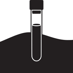 A simple graphic of a test tube with a stopper against a black and white background illustration