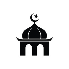 Stylized silhouette of a mosque dome with crescent moon and star