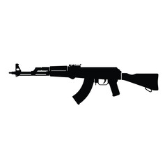 Silhouette of an ak 47 assault rifle on a white background