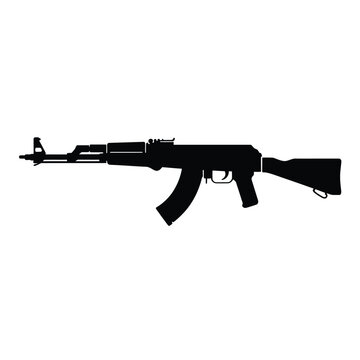 Silhouette of an ak 47 assault rifle on a white background