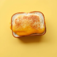 Grilled cheese sandwich melting on toasted bread overhead studio shot on yellow background simple comfort food