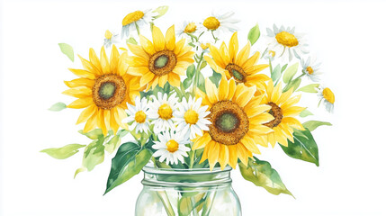 柔らかな光に包まれたひまわりのイラスト