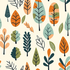 Fototapeta premium Seamless Abstract Botanical Pattern with Stylized Leaves and Branches