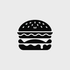 Simple black silhouette icon of a classic hamburger on a gray background