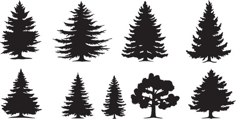 Obraz premium Silhouette Trees Vector: Evergreen, Pine, Oak Tree Silhouettes Art