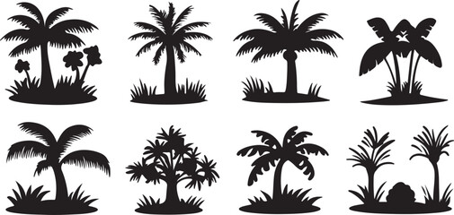 Fototapeta premium Palm Trees Silhouettes Vector Tropical Nature Island Design