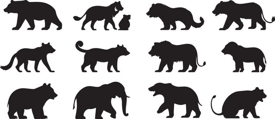 Animal Silhouettes: Bears, Lions, Elephant, Wildlife Vector Graphics