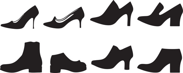 Black Silhouette of Women's Shoes Fashion Footwear Collection