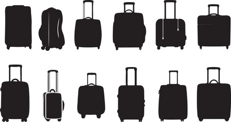 Suitcase Clipart Vector Set: Black Luggage Silhouettes for Travel Design
