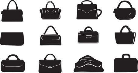 Black and White Handbag Silhouettes Vector Graphic Fashion Accessory