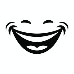 Joyful black and white cartoon smile with closed eyes