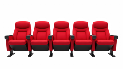 Comfortable red theater seats arranged in row, designed for immersive viewing experience. Ideal for cinemas or home theaters