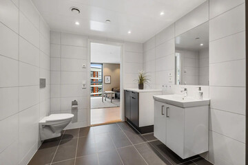 Modern bathroom interior in minimal scandinavian style