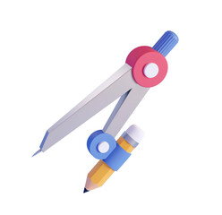 Stylized 3D Render: Compass and Pencil, Modern Design, Education Concept, Bright Colors, Clean Background