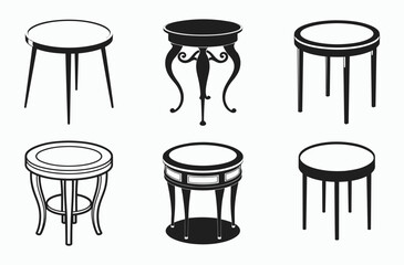 Round side table silhouette set, furniture silhouette icon, modern home decor, side table vector illustration 