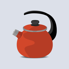 Cozy red teapot autumn kitchen vector illustration