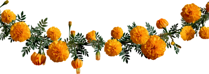 Festive orange marigold flower garland decoration for joyful celebration