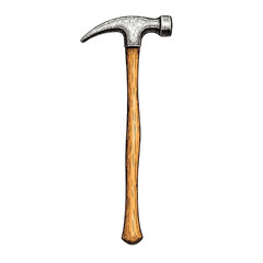 Classic claw hammer with wooden handle isolated on transparent background
