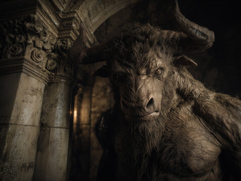 Minotaur inside an ancient labyrinth