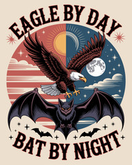 USA Patriotic eagle by Day Bat by Night vector illustration