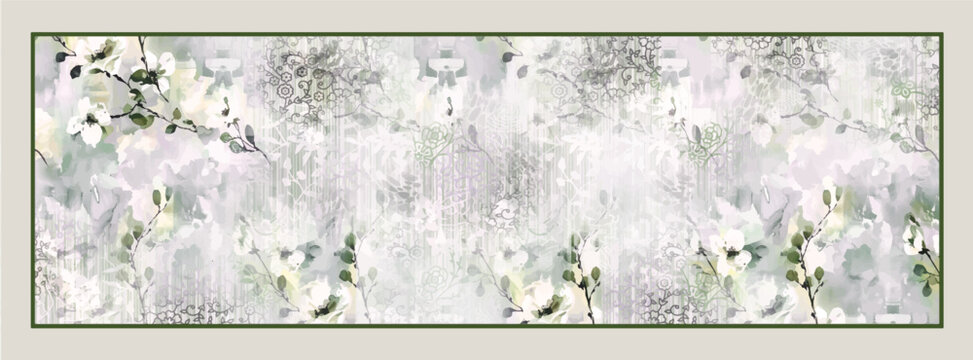 digital silk scarf design with seamless textile pattern