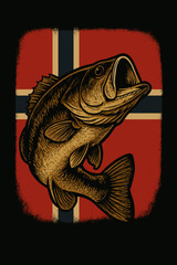 norway flag with fish vector illustration