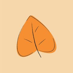 Heart-shaped orange autumn leaf vector illustration