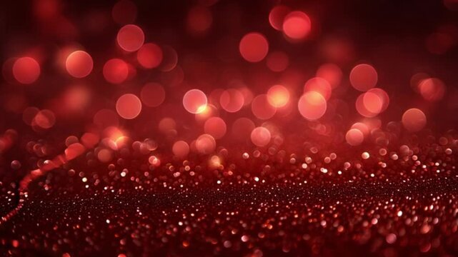 Shimmering red bokeh abstract background with round outoffocus lights and glittery texture