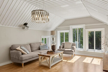 Modern luxury apartment interior in minimal scandinavian style, 3d rendering