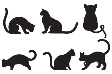 set of cats silhouettes icon on white background.