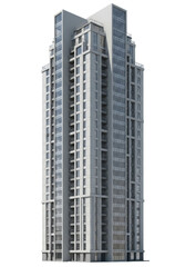 Obraz premium A towering, modern, minimalist high-rise apartment building with sleek light gray facades and large windows, isolated on a transparent background with bright, shadowless lighting, precision
