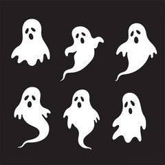 Ethereal Apparitions A Collection of Spooky Ghosts Perfect for Halloween Decorations and Festive Design Elements on Dark Background