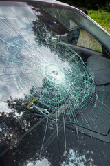 broken windshield on a car
