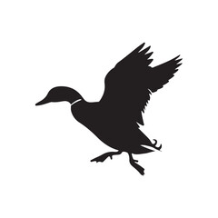 Fototapeta premium Landing mallard duck silhouette isolated on white background. Duck icon vector illustration design on white background